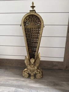 Vintage Brass Fireplace Folding Peacock Screen Griffin Gargoyle Parts Not Com - Picture 1 of 10