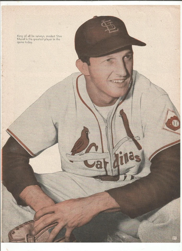 斯坦音乐 1952 年内部棒球杂志全页彩色照片(完好) — 第 1/1 张图片