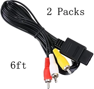 2 Packs 6FT Replacement Composite AV Cable Cords For Nintendo N64 SNES - Picture 1 of 3