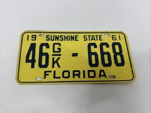 Vintage 1961 MINT sunshine State Florida license plate pristine - Picture 1 of 2