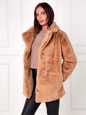 Womens Faux Fur Coat Winter Soft Fur Jacket Size 10 8 12 14 16 Black Grey Camel - image 1 of 4