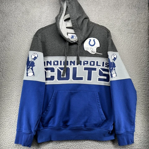 INDIANAPOLIS COLTS Hoodie Mens Medium Blue Gray Logo Starter Logo Retro Ponies Cover