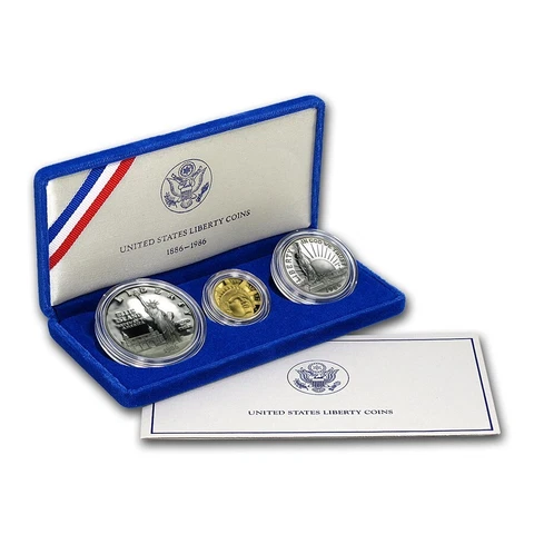 1986 STATUE OF LIBERTY 3 COIN GOLD & SILVER COMMEMORATIVE SET -PROOF OGP Cover