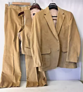 VINTAGE 80s ROCKABILITY 3PC SUIT TAN BRUSHED CORDUROY MEN'S 44 EDWIN SCOTT - Picture 1 of 22