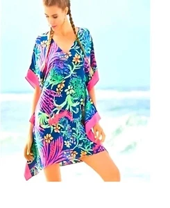 Lilly Pulitzer Julie Silk Caftan coverup Dress All A Glow Size S/M - Picture 1 of 3