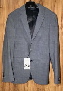 ZARA Grey Wool Blend Suit Jacket Blazer Size 36 Mens Business Attire - Picture 1 of 15