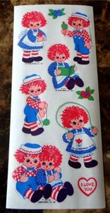 Pegatinas Raggedy Ann & Andy, vintage de la década de 1970. 1974 con fecha - Imagen 1 de 1