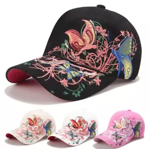 Nuevo Mujeres Niñas Gorra de Béisbol Bordado Flor Mariposa Snapback Sombrero Gorra Informal - Imagen 1 de 24