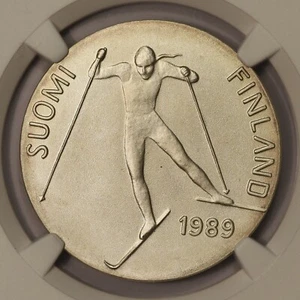 FINLAND SILVER 100 MARKKAA 1989 SKI LAHTI NGC MS67 - Picture 1 of 3