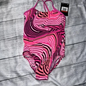 Nike Girls Youth XS (6-8) One Piece Pink Multi Swimsuit NEW - Picture 1 of 2