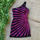 Vtg Precious Formals Mini Dress Size 8 • Black Pink Sequin Beaded Shoulder Party