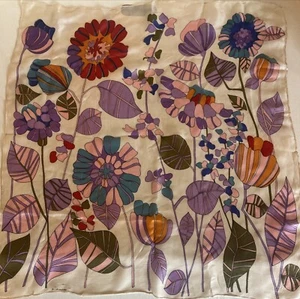 Vintage Emile Signed Floral Scarf 1960s Retro 25" x 27" - Picture 1 of 6