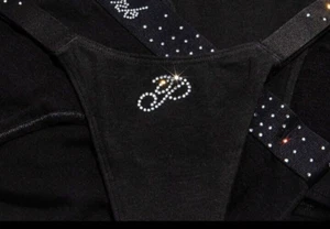 NEU 30$ Victoria's Secret schwarzer Glanz Träger Tanga/Strass "P" GR XXL - Bild 1 von 4