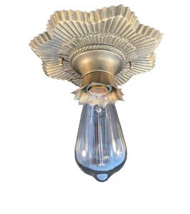 antique Art Deco brass starburst flush mount fixture - Picture 1 of 8