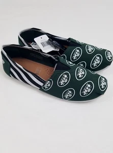 New York Jets Canvas Shoes Flats Womens 9-10 Lg Striped Logo Green NFL New - Picture 1 of 9
