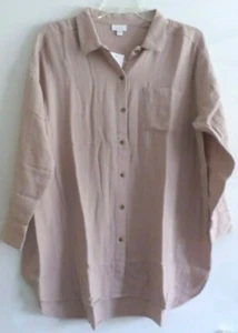 NWT J JILL  DOUBLE CLOTH TUNIC-1X-FAWN PINK-100% COTTON-SOFT AND COMFORTABLE! - Picture 1 of 6