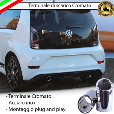 TERMINALE DI SCARICO SINGOLO PER MARMITTA TONDO CROMATO INOX VW VOLKSWAGEN UP - Immagine 1 di 4
