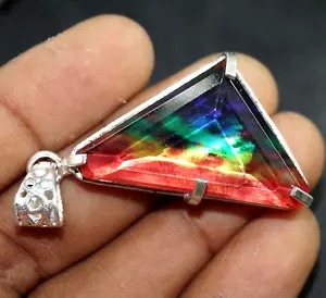 Certified 61.15Ct Natural Fancy Ammolite 925 Solid Silver Pendant Loose Gemstone - Picture 1 of 9