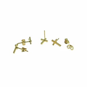 Gold Stainless Steel Earrings - Cross Studs - 2 Pieces 1 Pair - ER387 - Picture 1 of 3