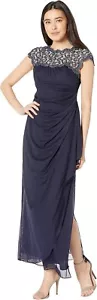 d1 Alex Evenings Women's Petite Long Metallic Cutout Lace Dress Size 10P - Picture 1 of 4