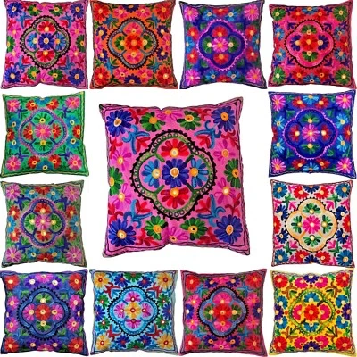 Indian Cushion Covers Suzani Covers Wool Embroidered kashmir Boho Case 40 cms uk - Image 1 of 2