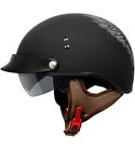 VCAN Cruiser Solid Flat Black Half Face Motorcycle Helmet Scramble Line X-Large