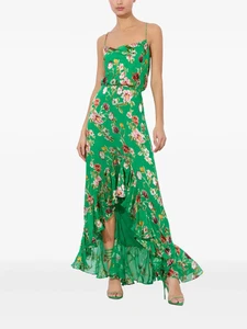 Alice and Olivia Soraya Midi Skirt Green Floral Silk Blend High-Low Size M - Picture 1 of 6