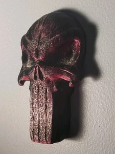 Faux Wood Punisher Skull 3D Wall Art | Rustic Black & Red Tribal Mask | Marvel - Picture 1 of 3