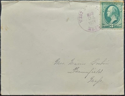 West Brookfield MA Violet CDS 3c Banknote 1879 Worcester County - Image 1 of 2