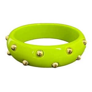 Studded Lucite Bangle Bracelet Lime Green Gold Studs Dots Retro Punk - Picture 1 of 9
