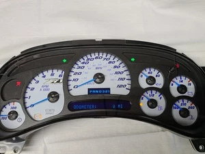 03-06 handcrafted lg silver Z71 LOGO SUBURBAN WHITE SS COMPLETE BLUE LED CLUSTER - Picture 1 of 4