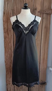 Vestido Completo Negro Slipperfection Sin Cordones Ribete De Encaje Lencería Vintage Pin Up Talla 38 *A - Imagen 1 de 11