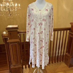 Floral Lace Nightgown White w/Pink Flowers and Ruffled Hem Wmn’s Sz M - Picture 1 of 9