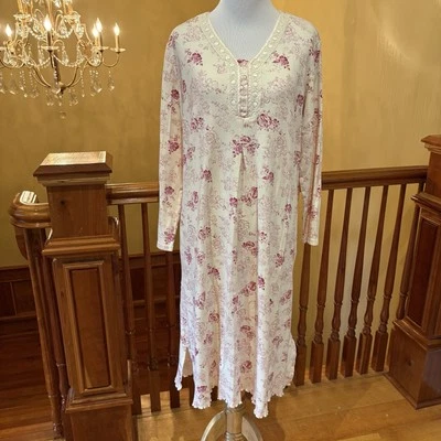 Floral Lace Nightgown White w/Pink Flowers and Ruffled Hem Wmn’s Sz M - Image 1 of 4
