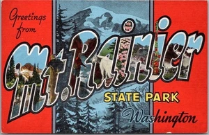c1940s "MT. RAINIER STATE PARK" Carta Postal Grande Washington / KROPP Lino - Imagen 1 de 2