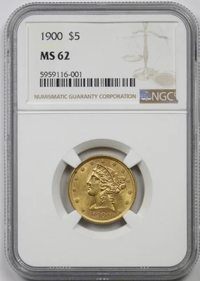 1900 年 5 美元 NGC 评级 MS 62 Liberty Head 金半鹰 — 第 1/4 张图片