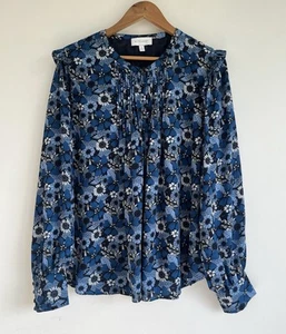 Witchery Size 10 Blue Floral Blouse Long Sleeve - Picture 1 of 5