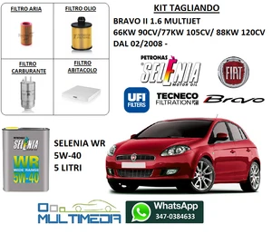 KIT TAGLIANDO FILTRI E OLIO SELENIA 5W40 FIAT BRAVO II 1.6 MULTIJET 105 120 90CV - Foto 1 di 8