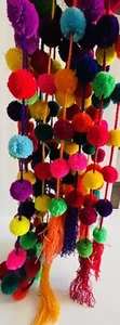3x Mexican Pom Pom Tassel Garland Handmade Folk Art 60 Inches Each Strand - Picture 1 of 9