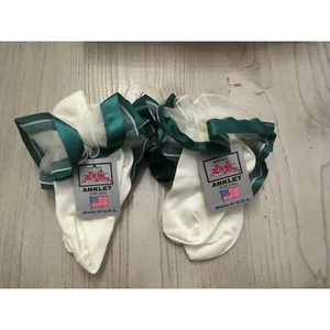 Hunter Green Dress Up Pageant Ankle Socks 5-6.5 Made In USA Two Feet Ahead - Picture 1 of 6