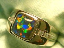 Mens Opal Ring Sterling Silver Natural Opal Triplet 8mm Square. item 150970.