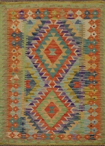 Flat Weave Wool Kilim Southwestern Accent Rug 3'x4' Handmade Reversible Carpet - Picture 1 of 10