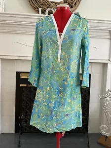 NWT Long Sleeve V Neck Dress packable lightweight Seafoam Paisley Teal S small - Picture 1 of 7