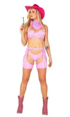 Sexy 4pc Pretty Pink Cowgirl Halloween Cosplay Costume - Image 1 of 2