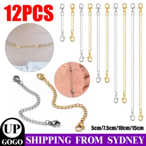 12X 5-15CM GOLD SILVER CHAIN BRACELET NECKLACE EXTENDER EXTENSION LOBSTER CLASP - Picture 1 of 12