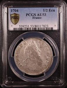 1704 Frankreich 1/2 Ecu Louis XIV "Overstruck" - PCGS AU53 - sehr selten! Top Pop! - Bild 1 von 11
