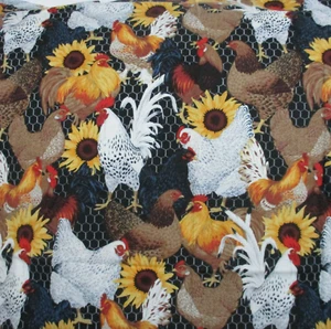 David Textiles Precut Sewing Fabric, Rooster Chicken Farm, 1 Yard, 36" X 44" - Picture 1 of 1