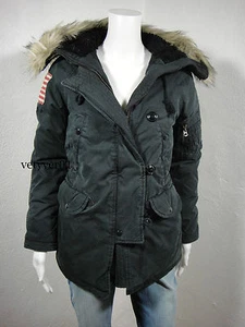 RALPH LAUREN D&S Women's Military Snorkel Down Jacket American Flag Black sz XS - Picture 1 of 6
