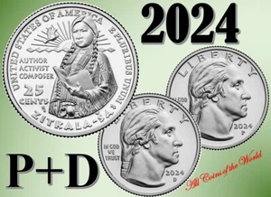 2024 P & D  American Women Quarters - Zitkala-Ša - 2 coins Set - UNC - Picture 1 of 4