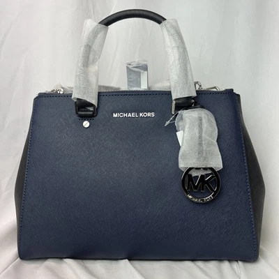 BOLSO BANDOLERA MEDIANO NUEVO CON ETIQUETAS MICHAEL KORS SUTTON AZUL MARINO NEGRO CUERO SAFFIANO Foto 1 de 4